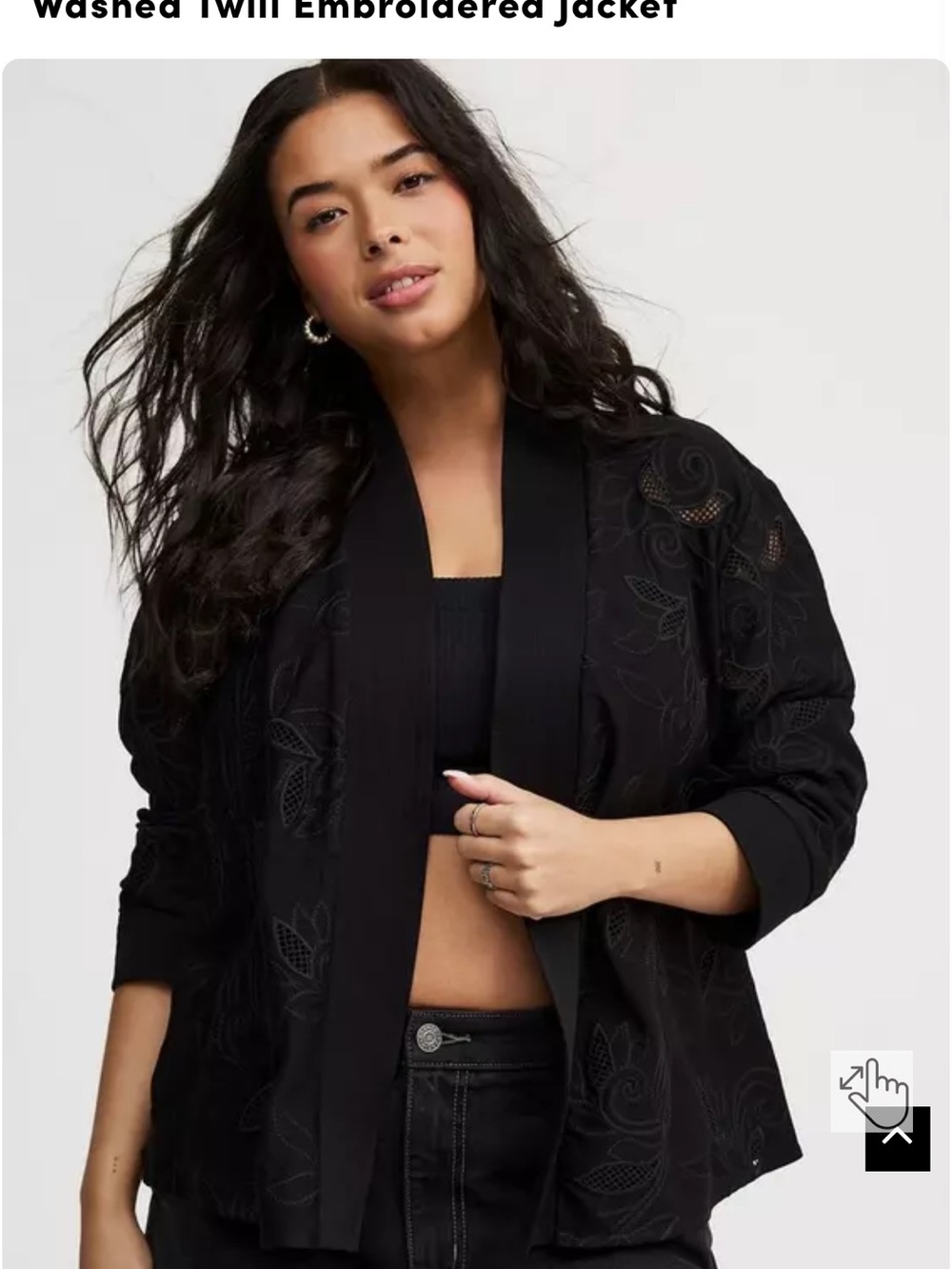 torrid Black Embroidered Washed Twill Blazer